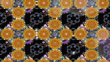 Siyah çiçekli eskiz deseni, suluboya çiçek deseni, sevimli çiçek, duvar kağıdı, kart ya da kumaş için fayanslı. Raster - stok.