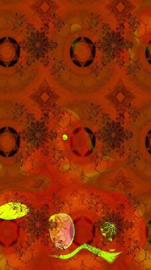 Raster illüstrasyonu. Kahverengi renklere karalamalar çizilmiş çiçek deseni.