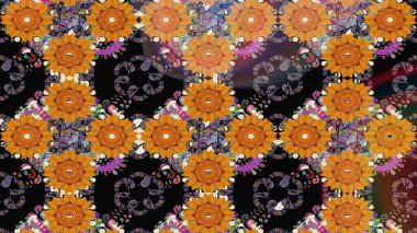 Nazik, narin çiçek arkaplanı. Çiçekli karalama şeklinde Raster çiçek deseni. Turuncu renkte çiçekler.