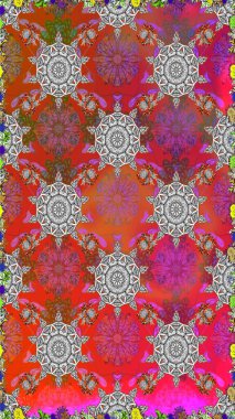 Tekstil için dikişsiz suluboya desen. Sevimli çiçekli, desenli, gri ve kırmızı renklerde renksiz bir desen. El çizimi çiçek pürüzsüz desen (taş)).