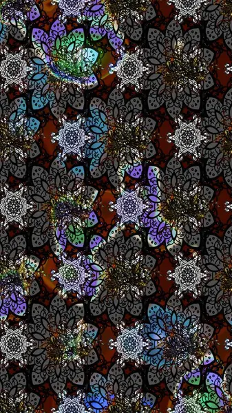 Çiçek çelengi. Eski moda arka plan. Güzel, parlak, pürüzsüz kumaş, tuval. Kıvırcık, parlak örgü. Raster illüstrasyonu. Desen, çizim, çiçek sınırı..