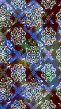 Tekstil için suluboya eskiz deseni. Şirin çiçekli, desenli, kahverengi renkli bir eskiz deseni. El çizimi çiçek çizimi deseni (fayans)).