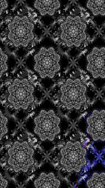 Suluboya çiçekli çiçek deseni. Raster illüstrasyonu. Siyah renklerde Asya tekstili.