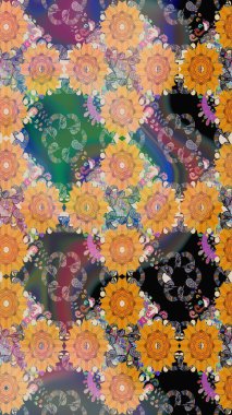 Raster illüstrasyonundaki çiçek desenli çizim. Tarafsız renklerde çiçekler.