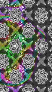 Vadinin gri renkli çiçekleri. Soyut etnik raster çizim kalıbı. Çiçekler..