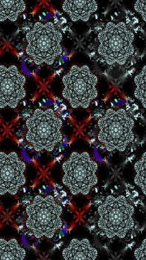 Kıvırcık, parlak örgü. Desen, çizim, çiçek sınırı. Raster illüstrasyonu. Eski moda arka plan. Güzel, parlak, pürüzsüz kumaş, tuval. Çiçeklerin çelengi.