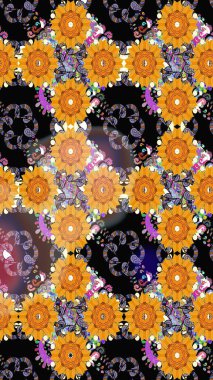 Sevimli çiçek raster deseni. Düz Çiçek Elementleri Tasarımı. Renkli Yaz Temalı eskiz kalıbı. Modaya uygun kumaş deseni.