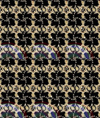 Raster illüstrasyonu. Kusursuz dekoratif arka plan, çiçek mandala. Siyah ve bej renklerde. Çiçek..