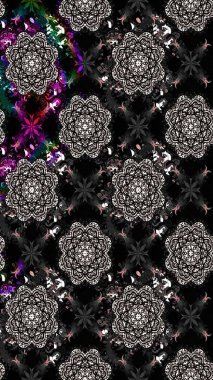 Renkli Bahar Teması eskiz kalıbı. Düz Çiçek Elementleri Tasarımı. Raster Modaya uygun kumaş deseni. Siyah renkli şirin çiçek deseni.