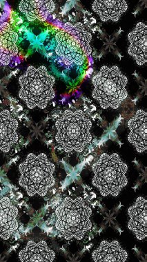 Raster Illustrasyon 'daki Çiçek Deseni' nin son moda çizimi. Renkli Yaz Temalı eskiz kalıbı. Düz Çiçek Elementleri Tasarımı. Siyah renkte çiçekler.