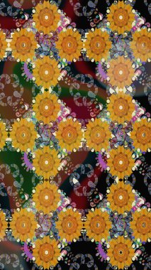 Renkli Bahar Teması eskiz kalıbı. Raster. Düz Çiçek Elementleri Tasarımı.