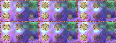 Raster Illustrasyon 'da moda olmayan çiçek deseni. Mor renkli çiçekler. Renkli Yaz Temalı Kusursuz Arkaplan. Düz Çiçek Elementleri Tasarımı.