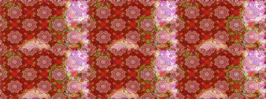 Raster illüstrasyonu. Raster deseni. Soyut çiçek desensiz arkaplan. Kırmızı ve kahverengi renklerde. Küçük çiçekte sevimli çiçek deseni var..