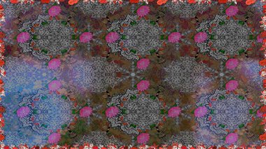 Tekstil, tebrik kartı, boyama kitabı, telefon kılıfı baskısı için kullanılabilir. Raster Henna dövme stili. Kızılderili desenli desenli desenli şal deseni. Etnik Mandala süsü.