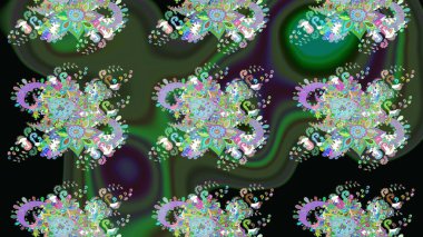 Raster illüstrasyonu. Küçük çiçekli yay deseni çiz. Suluboya tarzında yeşil renkler üzerine.