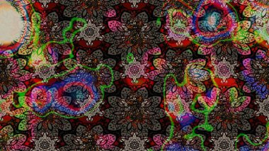 Parlak renkli çiçekli ve siyah yapraklı harika bir çiçek deseni. Modern çiçek arkaplanı. Moda baskıları için zarif bir şablon. Halk stili.