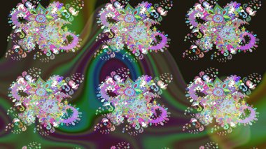 Yeşil renkli Asya tekstili. Raster illüstrasyonu. Suluboya çiçekli çiçek deseni.