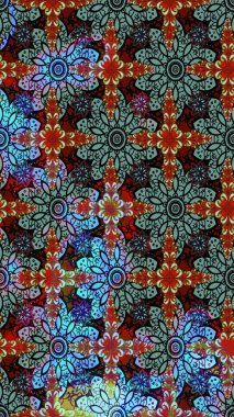 Raster Çiçek İllüstrasyonu 'nun şirin tekstili. Mavi renkli etnik çiçeklerle zarif eskiz deseni.