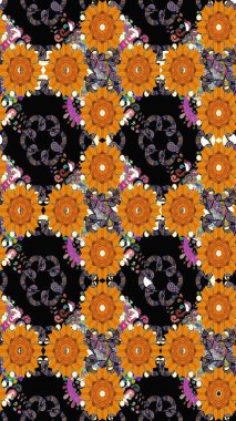 Çiçekler, dallar, bitkiler ve çiçekler. Raster illüstrasyonu. El çizimi. Güzel kumaş deseni.