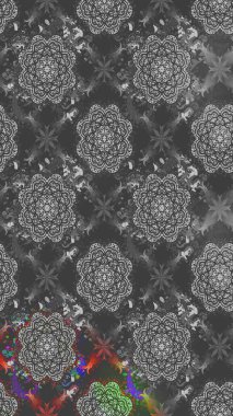 Raster illüstrasyonu. Çiçek desenli çizim. Gri renkli Asya tekstili.