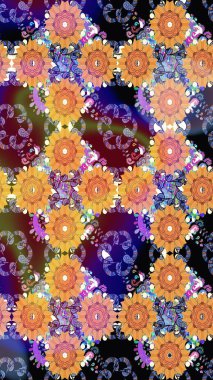 Düz Çiçek Elementleri Tasarım Raster illüstrasyonu. Renkli Bahar Teması eskiz kalıbı. Turuncu renkli çiçekler. Çiçek eskiz kalıbı geçmişi.