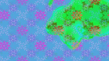 Raster illüstrasyonu. Güzel, parlak, pürüzsüz kumaş, tuval. Desen, çizim, çiçek sınırı. Çiçek çelengi. Eski moda arka plan. Kıvırcık, parlak örgü.