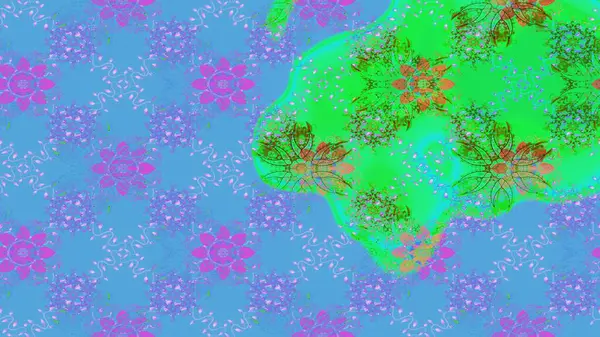 Raster illüstrasyonu. Güzel, parlak, pürüzsüz kumaş, tuval. Desen, çizim, çiçek sınırı. Çiçek çelengi. Eski moda arka plan. Kıvırcık, parlak örgü.