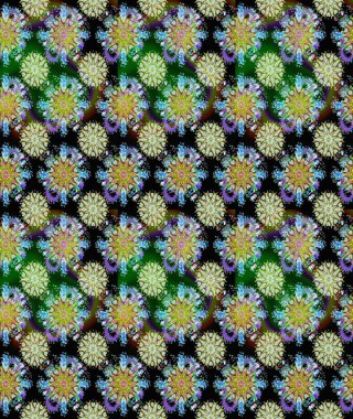 Çiçekler, yaprakları ile halk tarzında Dikişsiz çiçek deseni. Raster Illustration. El çizilmiş.