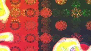 Parmak izi, kumaş, duvar kâğıdı, tekstil için raster dokusu. Renkli grunge soyut arkaplanı koloyeşil çiçeklerle süslüyor. Nakış desenli çiçek deseni..