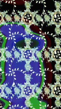 Soyut etnik raster çizim kalıbı. Çiçekler. Vadinin mavi renkli çiçekleri.