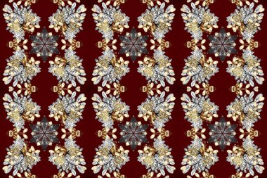 Tekrarlayan elementlerle kusursuz soyut arkaplan. Kahverengi, kırmızı, gri ve altın desenli. Zarif raster klasik desen.