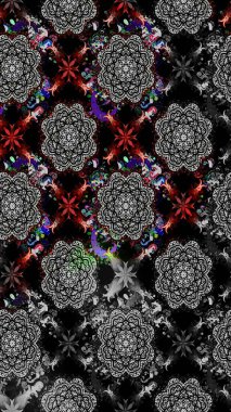 Çiçek desenli çizim. Raster illüstrasyonu. Siyah renklerde Asya tekstili.