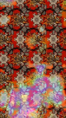 Vadinin çiçekleri kahverengi renklerde. Soyut etnik raster çizim kalıbı. Çiçekler..