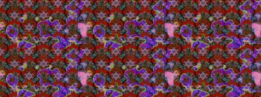 Çiçek ve yapraklı çiçek deseni. Raster illüstrasyonu. Küçük çiçekli şirin desen.