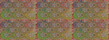 Düz Çiçek Elementleri Tasarımı. Asya tekstil tarzında. Kahverengi renkli çiçekler. Raster illüstrasyonu. Kusursuz çiçek deseni. Renkli Bahar Teması Kusursuz Arkaplan.