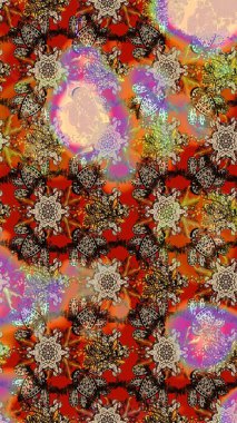 Eskiz klasiği. Renkli Bahar Teması eskiz kalıbı. Düz Çiçek Elementleri Tasarımı. Raster Şirin kumaş deseni.