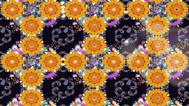 Raster illüstrasyonu. Eski usul. Eskiz geçmişi. Tomurcukları çiçek olan sevimli bir çiçek deseni. Kumaş, tekstil, duvar kağıdı baskısı için. Raster..