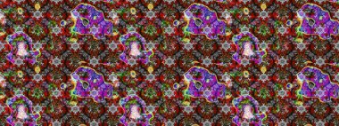 Raster çiçek desenli çiçek deseni, yapraklar, dekoratif elementler, sıçrama, lekeler, el çizimi kontur çizgileri ve Doodle çizim stili, grafik raster çizim çizimi.