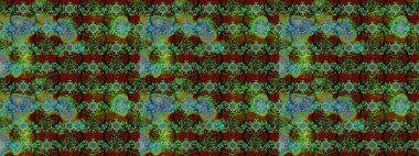 Çiçek desenli çizim. Raster illüstrasyonu. Asya tekstil tarzında. Yeşil renkli çiçekler. Raster illüstrasyonu.