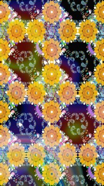 Düz Çiçek Elementleri Tasarımı. Eskiz klasiği. Renkli Bahar Teması eskiz kalıbı. Raster Şirin kumaş deseni.