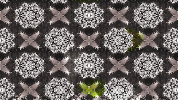 Raster Çiçek İllüstrasyonu güzel tekstil. Gri renkli etnik çiçeklerle zarif eskiz deseni.