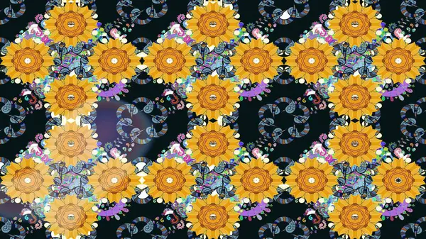 Eskiz modeli etnik tasarım. Yatak çarşafları, ceket, paket tasarımı, kumaş ve moda kavramları için tekstil baskısı. Çiçekleri, deniz kabukları, mandalaları ve suluboya efektleri olan deniz altyapısı.