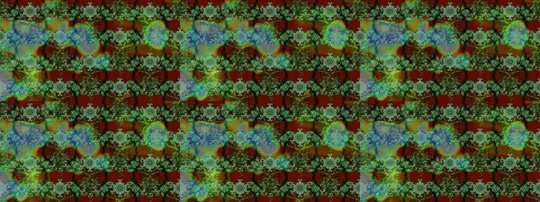 Çiçek desenli çizim. Raster illüstrasyonu. Asya tekstil tarzında. Yeşil renkli çiçekler. Raster illüstrasyonu.