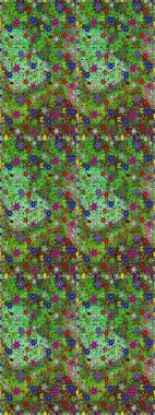 Çiçekli karalama şeklinde Raster çiçek deseni. Yumuşak, bahar çiçekli arka plan. Yeşil ve kahverengi renkte çiçekler.