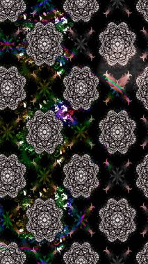 Raster illüstrasyonundaki çiçek desenli çizim. Siyah renkli çiçekler. Renkli Yaz Temalı eskiz kalıbı. Düz Çiçek Elementleri Tasarımı.