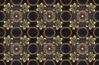 Noel, kar tanesi, yeni yıl 2019. Gri, kahverengi ve bej renklerde, altın elementlerle kusursuz klasik desen.