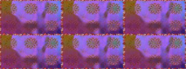 Renkli Bahar Temalı Kusursuz Arkaplan. Düz Çiçek Elementleri Tasarımı. Raster illüstrasyonu. Mor renkli çiçekler. Kusursuz çiçek deseni. Asya tekstil tarzında.