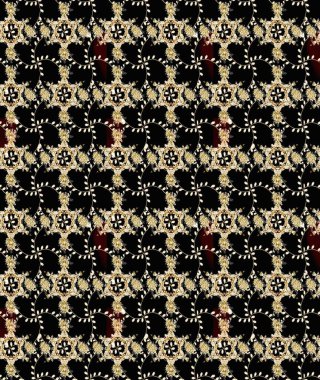 Design gift wrapping paper, greeting cards, posters and banner design. Raster flat flowers seamless pattern. Flowers on black and beige colors.