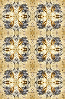 Bej, nötr, gri renklerde raster altın desen. Soyut duvar kâğıdı, ambalaj dekorasyonu. Kış sembolü, Mutlu Noeller, Mutlu yıllar 2019. Altın kar taneleri basit, pürüzsüz desen.