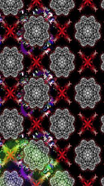 Hint süsü. Siyah renklerde. Raster illüstrasyonu. Çiçek duvar kağıdı. Çizim kalıbı. Renkli süs kenarı.